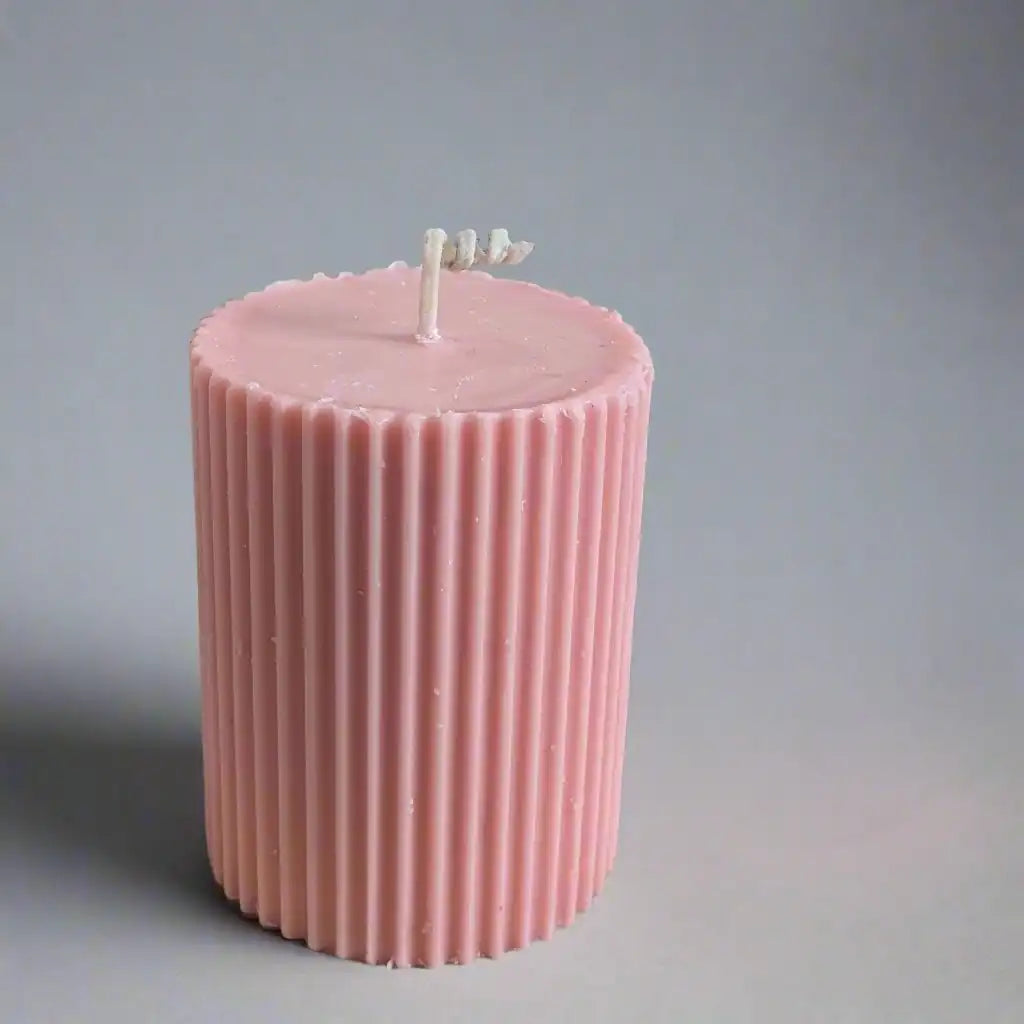 Pink Ribbed Scented Pillar Candle - igniquecandles
