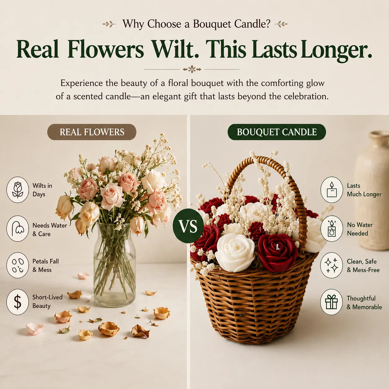 Wooden Round Basket Multi-Floral Scented Bouquet Candle (Red)