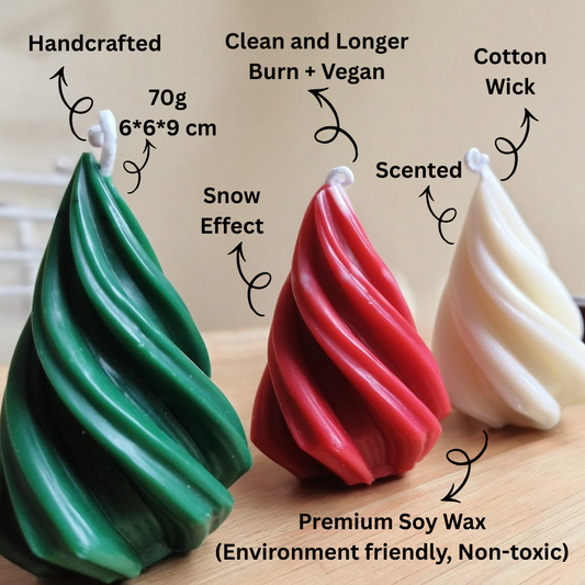 Spiral X-mas Tree Scented Candle | Vanilla | Premium Soy Wax | 70g | Christmas Vibe