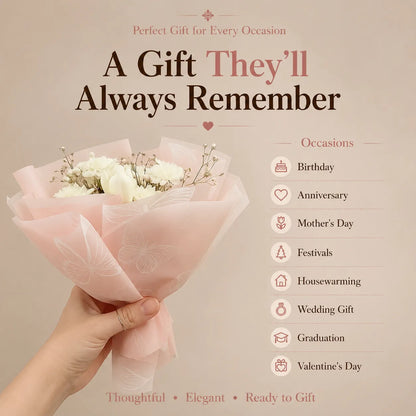 Romantic ivory white scented bouquet candle, a perfect Valentine's Day gift for her with real dried flowers