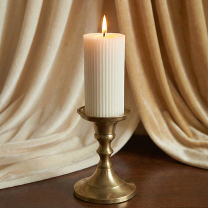 White Ribbed Scented Pillar Candle - igniquecandles