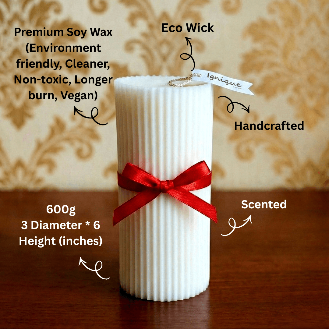 White Ribbed Scented Pillar Candle - igniquecandles