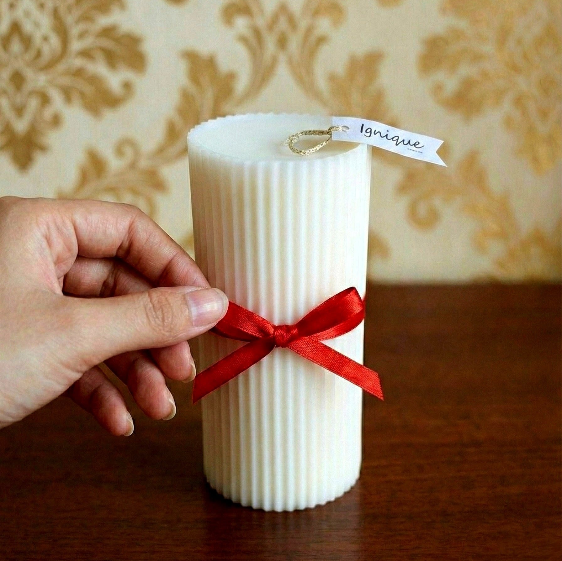 White Ribbed Scented Pillar Candle - igniquecandles