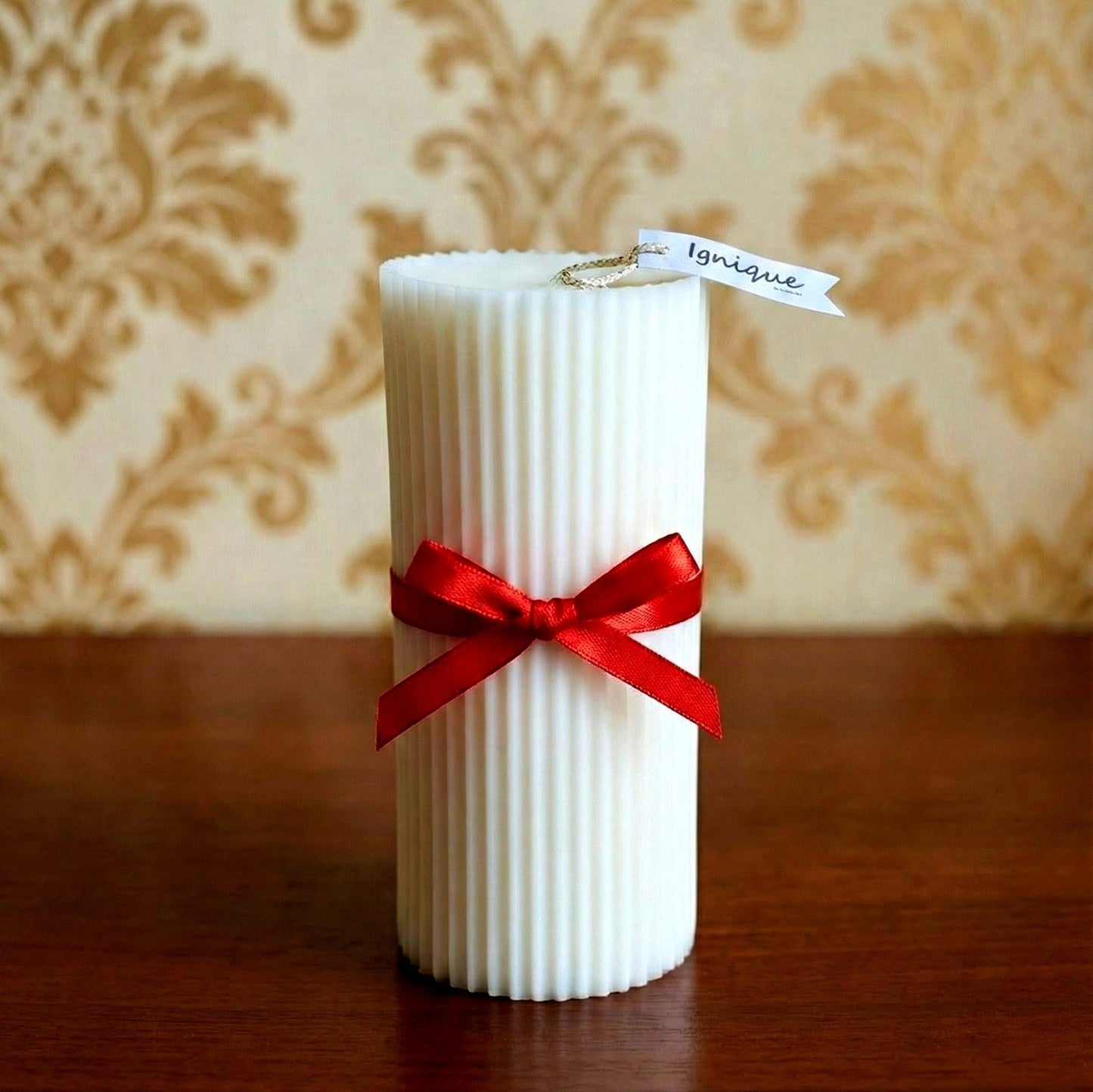 White Ribbed Scented Pillar Candle - igniquecandles
