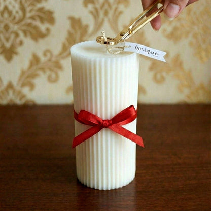 White Ribbed Scented Pillar Candle - igniquecandles