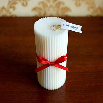 White Ribbed Scented Pillar Candle - igniquecandles