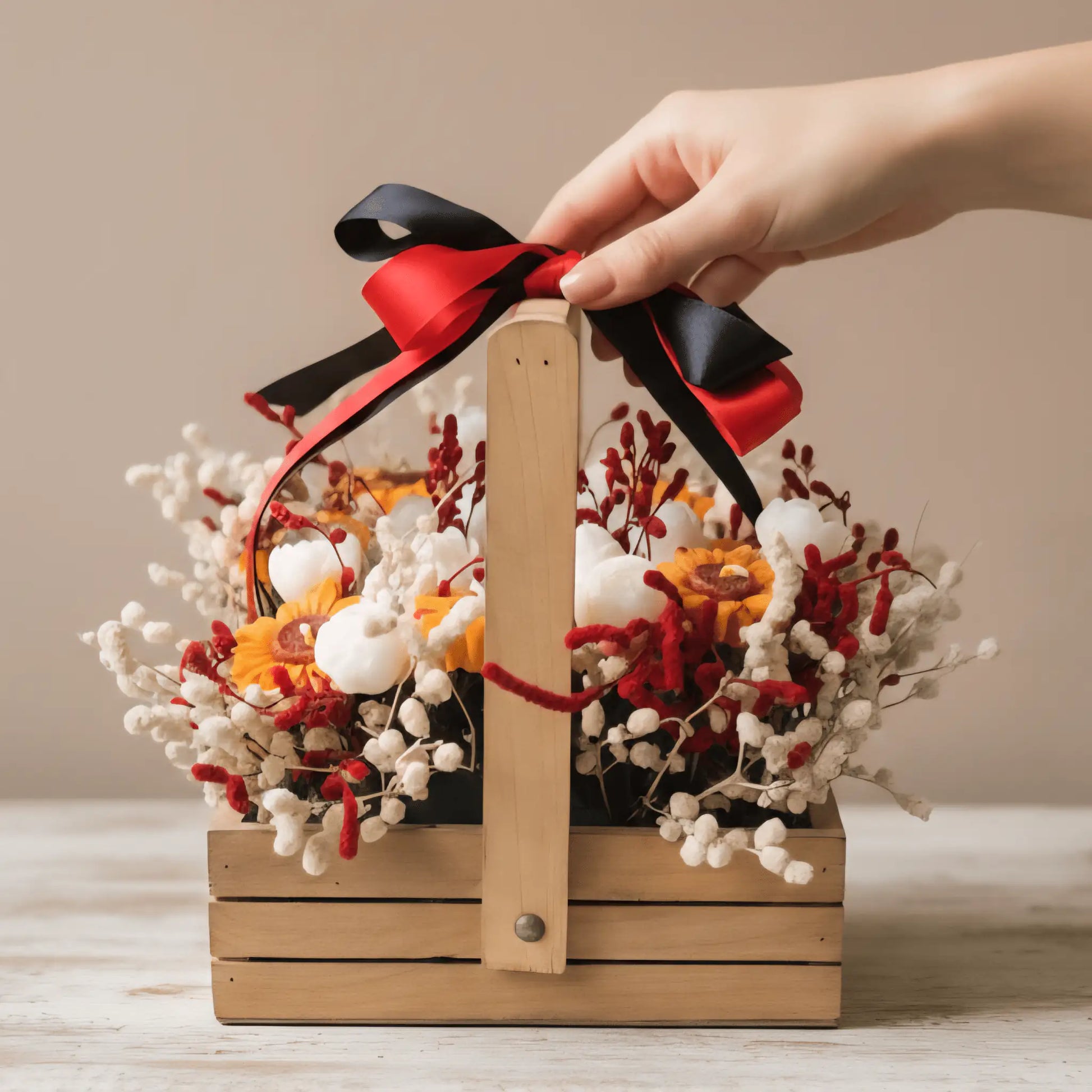 Wooden Basket Multi - Floral Scented Bouquet Candle - igniquecandles