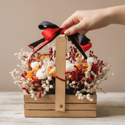 Wooden Basket Multi - Floral Scented Bouquet Candle - igniquecandles