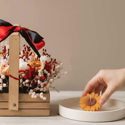 Wooden Basket Multi - Floral Scented Bouquet Candle - igniquecandles