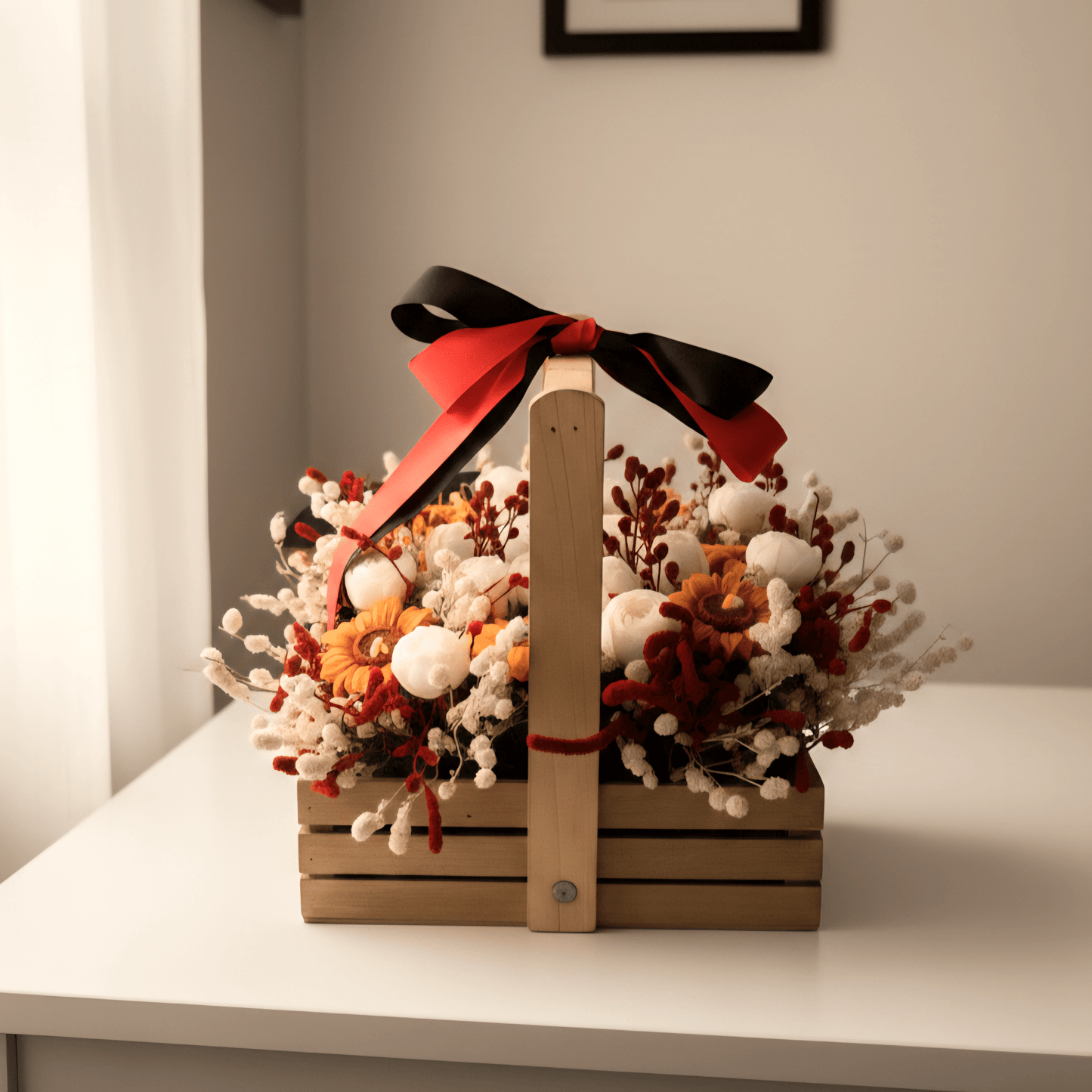 Wooden Basket Multi - Floral Scented Bouquet Candle - igniquecandles