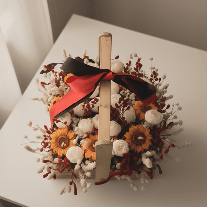 Wooden Basket Multi - Floral Scented Bouquet Candle - igniquecandles