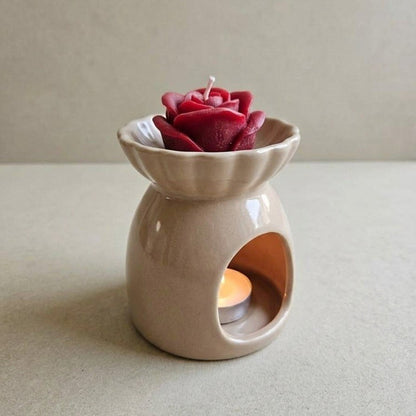 Wooden Round Basket Multi - Floral Scented Bouquet Candle (Red) - igniquecandles