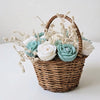 Wooden Round Basket Floral Scented Bouquet Candle (Teal Green)
