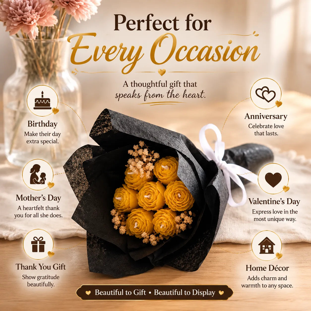 Mini yellow floral bouquet candle with premium fragrance, a thoughtful gift for her on birthdays and anniversaries
