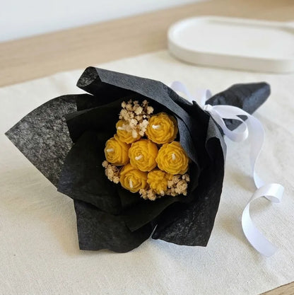 Handcrafted yellow mini scented candle bouquet featuring an intricate, artisanal floral flower arrangement design for premium home decor